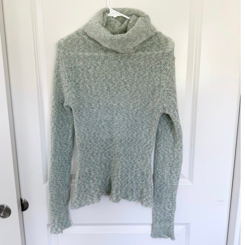 Free People Vintage Mohair Blend Cowl Neck Sweater Green Yellow Medium